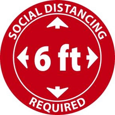 Safety Sign Label, SOCIAL DISTANCING REQUIRED 6 FT, Pressure Sensitive Vinyl 0045, 5pk, 4 H X 4 W